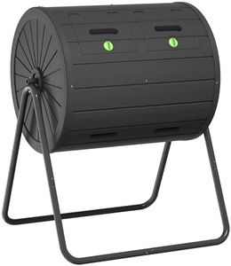 PatioZen Dual Chamber Tumbling Composter 45 Gallon Large Outdoor Tumbling Composter Efficient Batch Composting Easy Turn Design (Black 45Gal)