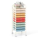 COSTWAY 10-Drawer Rolling Storage Cart, Utility Mobile Trolley with Removable Drawers & Universal Casters & 2 Brakes, Versatile Flexible Drawer Organizer Cart for Home, Office, Macaron