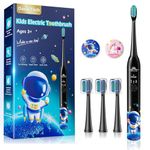 Kids Electric Toothbrush 3-5-6-12 Rechargeable Childrens Electric Toothbrush with Timer 3 Modes Habit-Forming Stickers 31000VPM Power for Boys Junior Kids Sonic Toothbrush (Astronaut Black)