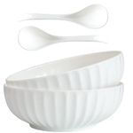 4 Quarts 2 Pcs Extra Large White Serving Bowls with Free Spoons, 12 inch Oversized Big Salad Bowls For Entertaining, Eating, Ceramic Serving Dishes, Pumpkin Serving Bowl Set For Fruit Soup Pasta