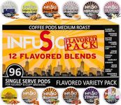 InfuSio Flavored Coffee Pods 96 Count Variety Pack 12 Exquisite Medium Bold Roast Flavored Single-Serve Coffee Pods for Keurig K cups Brewers - Keurig 2.0 Compatible