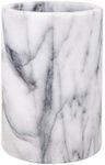 White Marble Utensil Holder and Cooking Tools Crock for Kitchens - 5 Inch Wide, 7" Tall