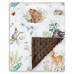 HOMRITAR Baby Blanket for Boys Girls Soft Plush Minky Blanket with Double Layer Dotted Backing for Toddler Nursery with Woodland Animals Printed 30 x 40 Inch(75x100 cm)