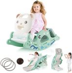 Costway 4-in-1 Kids Slide Rocking Horse, Toddler Climber Slide Playset with Basketball & Ring Toss, Freestanding Baby Slide Toy for Kids 1-4 Years Old Indoor & Outdoor Use, Pink/Green (Green)