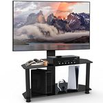 Afaloona Swivel Universal Corner TV Floor Stand with 2 Tier Storage Tempered Glass Shelves and Height Adjustable Entertainment Stand for 32-55 inch Flat or Curved Screen TV