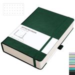 RETTACY A5 Bullet Dot Grid - Dotted Notebook With 320 Numbered Thick Journal Leather Hardcover 100gsm Paper Pen Holder, Inner Pocket, 2 Free Journal Stencils 14.5 x 21cm - Green