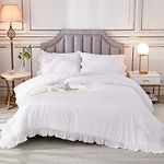 Andency White King Size Comforter Set, 3 Pieces Solid Farmhouse Shabby Chic Bedding Comforters & Sets, All Season Western Rustic Soft Down Alternative Bed Set for Adult Men Women