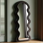 Irregular Wavy Mirrors Full Length,160x60cm,Arch Floor Standing Mirrors for Bedroom,Living room,Flannel Wrapped Wooden Frame Decorative Wall Mirror,Black