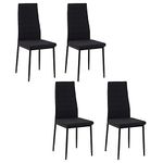 HOMCOM Modern Dining Chairs Set of 4, Upholstered Linen Fabric Kitchen Chairs with Channel Tufting and Metal Legs for Living Room, Dining Room, Bedroom, Black