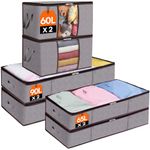 Lifewit 6 Pack Clothes Storage Bags (90L×2+65L×2+60L×2) for Comforters, Blankets, Foldable Closet Organizers and Underbed Storage Containers with Reinforced Handle, Sturdy Zipper, Clear Window, Gray