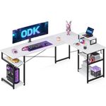 ODK Corner Desk with Storage, L Shaped Desk with Hook, Computer Gaming Desk with Monitor Stand, White 168×120 cm