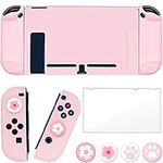 OLDZHU Pink Dockable Protective Case Cover Compatible with Nintendo Switch Joy-Con Controllers,with Glass Screen Protector and 4 Thumb Grips,Shock-Absorption and Anti-Scratch (Pink)