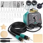 YIHUA 939-VI Dual Pen Pyrography Wood Burning Tool Set with 23 Wire Nibs, Detachable Wood Burning Pen, 6 Wood Pieces, 6 Stencils, Screwdriver and Tweezers Used as Wood Burning Kit (UK Plug)