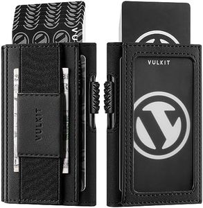VULKIT Mens Minimalist Wallet for Max. 8 Cards with Pop-Up Credit Card Ejector RFID Blocking, ID Window and Elastic Strap for Bills or Keyring, Gift Box Packed, Black