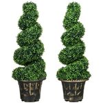 HOMCOM Set of 2 Decorative Artificial Plants Topiary Spiral Boxwood Trees in Pot, Fake Plants for Home Indoor Outdoor Decor, 90cm