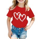 T-Shirt Girls Kid Girls Cute Graphic Print Cotton Top Round Neck Short Sleeve Tee Summer Casual Shirt Girls' Lightweight Soft T-Shirts School Tee Christmas T-shirt Age 3-12 (05-Red, 9-10 Years)