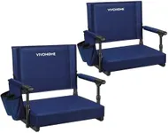 VIVOHOME Stadium Seats with Back Support and Cushion, 2 Pack Portable Bleacher Chairs with Cup Holder and Shoulder Strap, Navy Blue