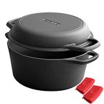 EDGING CASTING 2-in-1 Pre-Seasoned Cast Iron Dutch Oven Pot with Skillet Lid Cooking Pan, Cast Iron Skillet Cookware Pan Set with Dual Handles Indoor Outdoor for Bread, Frying, Baking, Camping, BBQ,