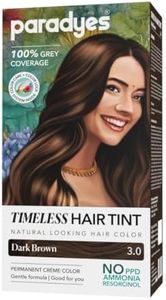 Paradyes Dark Brown Timeless Hair Tint, Permanent Crème Hair Colour for Natural-Looking Results, Complete Grey Coverage, Long-Lasting Formula Free from PPD, Ammonia, & Resorcinol, 3.0 Dark Brown