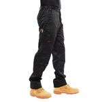 BKS Mens Combat Cargo Work Trousers Size 30 to 52 with Knee PAD Pockets (36 REG, Black)