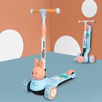 R for Rabbit Road Runner Bunny Kids Scooter, 3 Level Adjustable Height, Smart Fold & PU LED Wheels Kick Scooter with Brake for 3+ Years Kids, Weight Capacity Upto 75kgs|6 Months Warranty|(Blue Peach)