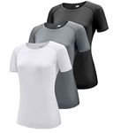 Boyzn Women's 3 Pack Short/Long Sleeve Workout Running Shirts, UPF 50+ Sun Protection Shirts, Athletic Exercise Gym T-Shirts-Black/White/Grey(Short Sleeve)-S