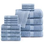 16 Piece Bath Towels - 100% Cotton Towels for Bathroom, Premium Quality Hotel Towels, Highly Absorbent Bathroom Towel Set, Super Soft, 4 Bath Towels, 4 Hand Towels, and 8 Wash Cloths - Allure