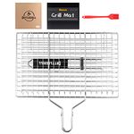 Cattlegrill Foldable BBQ Fish Grill Basket with 430 Stainless Steel, Outdoor use for Fish, Steak, Kebabs, Vegetables and Burger- Grill Set Includes: a Reusable Grill mat and a basting Brush.