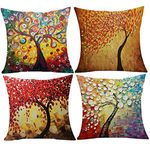 JOTOM Cushion Covers Colorful Oil Painting Tree Throw Pillow Case,Square Cushion Cover for Home Bed Sofa Car Decor 45 x 45cm, Set of 4 (Oil Painting Tree)