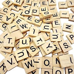 100 Pcs Wood Letter Tiles/Wooden Scrabble Tiles A-Z Capital Letters for Crafts, Pendants, Spelling