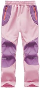 Buyboxs Kids Snow Pants Girls Waterproof Ski Pants Youth Winter Warm Fleece Lined Hiking Trousers Softshell Snowpants, Pink/Purple XXS