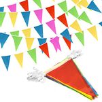 Novelty Place 100 Feet Pennant Banner - 75 Multicolor Bunting Flags (8x11 Inches) - Birthday Party Grand Opening Christmas Decorations