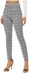 SweatyRocks Women's Casual Skinny Leggings Stretchy High Waisted Work Pants Black White Plaid X-Large