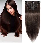 Majik Women Extension Human Hair For Women And Girls, 8 Pcs, 100 Gram, Pack Of 1 (18 Inch, Dark Brown)