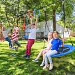 Hapfan 65 ft Ninja Warrior Obstacle Course for Kids with Swing, Ninja Rope Course with 11 Obstacles for Backyard Outside, Tree Slackline Jungle Gym Outdoor
