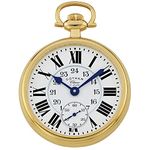 Gotham Classic Series Gold Plated Stainless Steel Open Face 17 Jewel Mechanical Hand Wind Pocket Watch