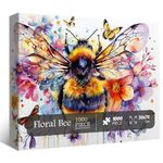 Flowers Bee Puzzles for Adults 1000 Pieces, Garden Bee Butterfly Jigsaw Puzzles, Nature Plant Impossible Animal Art Puzzle as Bee Home Decor