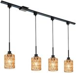 MELUCEE 4 Packs H-Type Track Lighting Ceiling Hanging Rattan Pendant Light Black, Include 39.4 Inches H Type Track Rail and H Track Floating Canopy Connector, E26 Socket