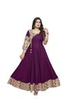 MEESORRA Patched Work Rayon Long Anarkali Wine Colour Kurti (in, Alpha, XL, Plus, Plus Size, Wine)