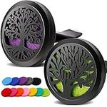 RoyAroma 2PCS Tree of Life Car Diffuser Aromatherapy Essential Oil Diffuser Stainless Steel Locket Air Freshener with Vent Clip 12 Felt Pads-Black