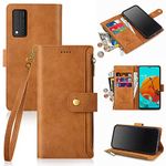 Antsturdy for T-Mobile Revvl V+/V Plus 5G Wallet Case [RFID Blocking] PU Leather Folio Flip Protective Cover with Wrist Strap [Zipper Poket] Credit Card Holder Kickstand Function Men Women,Light Brown