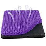 Gel Seat Cushion, Honeycomb Design Double Thick Gel Cushion with Cloth Cover Ergonomic & Cool Seat Cushion for Home Office Chair Car Wheelchair Sitting Seat Cushion, Purple