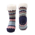 MaaMgic Womens Cozy Warm Fuzzy Slipper Socks Thermal Winter Home Socks,Pink Navy