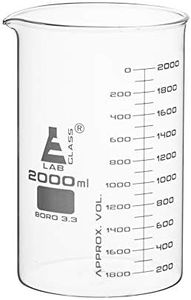 Beaker, 2000ml - ASTM - Low Form with Spout - Dual Scale White Graduations - Borosilicate Glass - Eisco Labs