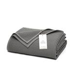 BOLL & BRANCH Waffle Bed Blanket - Full/Queen, Stone - Luxury 100% Organic Cotton - Soft, Lightweight and Breathable - Textured Waffle Weave Design
