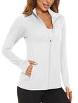 MAGCOMSEN Women's Full Zip Jacket Lightweight Long Sleeve Sun Shirt Jacket Running Workout Hiking Shirts Jacket White,L