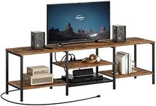 HOOBRO TV Stand with Power Outlets to 75 Inches, TV Console Table with Open Storage Shelves Cabinet, Industrial Media Entertainment Center for Living Room Bedroom, Rustic Brown and Black BF80DS01