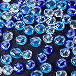 DomeStar Iridescent Glass Pebbles, 65PCS Flat Glass Marbles Sparkling Flat Beads Blue Mixed Gemstones for Vase Filler Home Decor DIY Craft