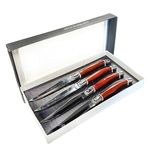 JS Gourmet Steak Knives Set of 4, Forged Stainless Steel, Non-Serrated Blade Edge, Laguiole French Steak Knives with Wooden Handle, Ideal for Meats, Fish, Bread and Cheeses