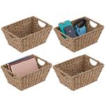 mDesign Natural Woven Seagrass Nesting Closet Storage Organizer Basket Bin for Kitchen Cabinets, Pantry, Bathroom, Laundry Room, Closets, Garage - 4 Pack - Natural/Tan